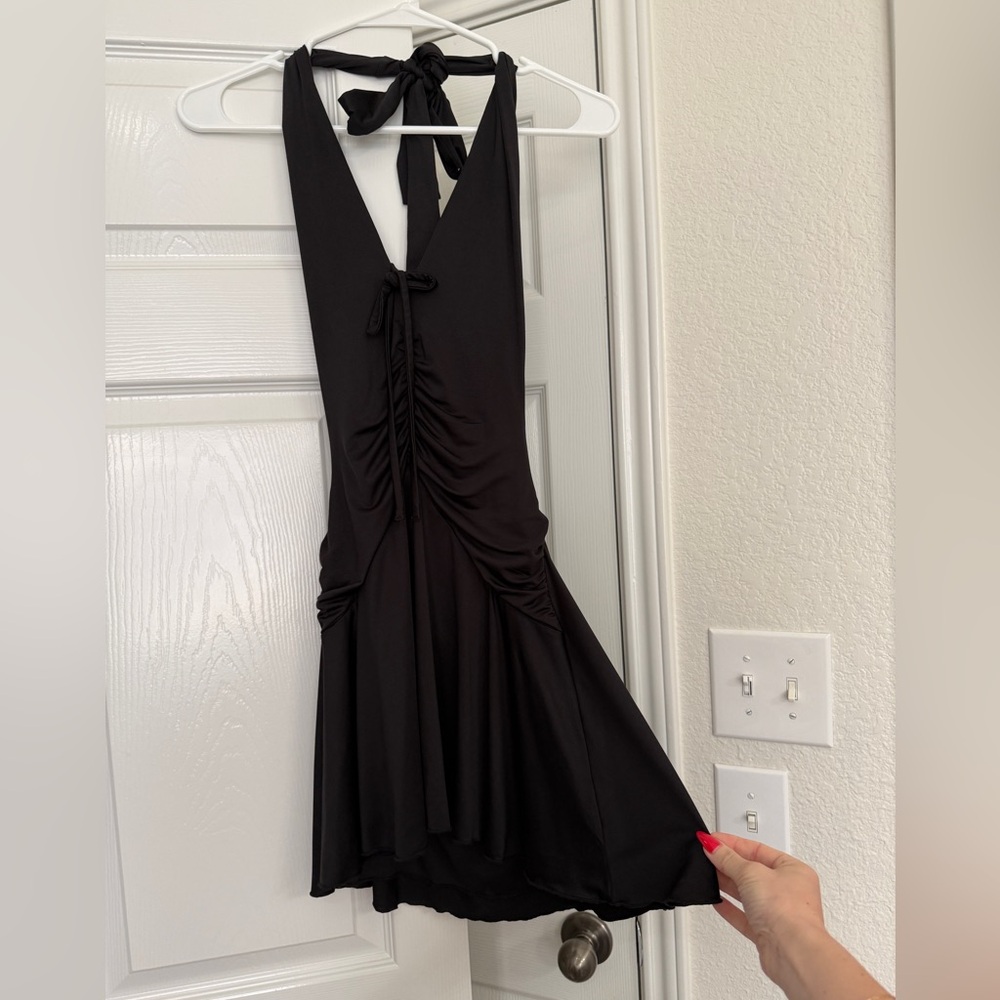 Princess Polly Black Asymmetrical Halter Mini Dress